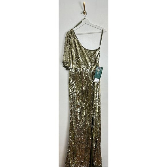 MAC DUGGAL One-Shoulder Sequin Column Gown in Gold Size US 12 NWT - Picture 5 of 15
